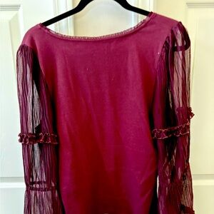 Anthropologie sheer sleeve top XL dark mauve.
